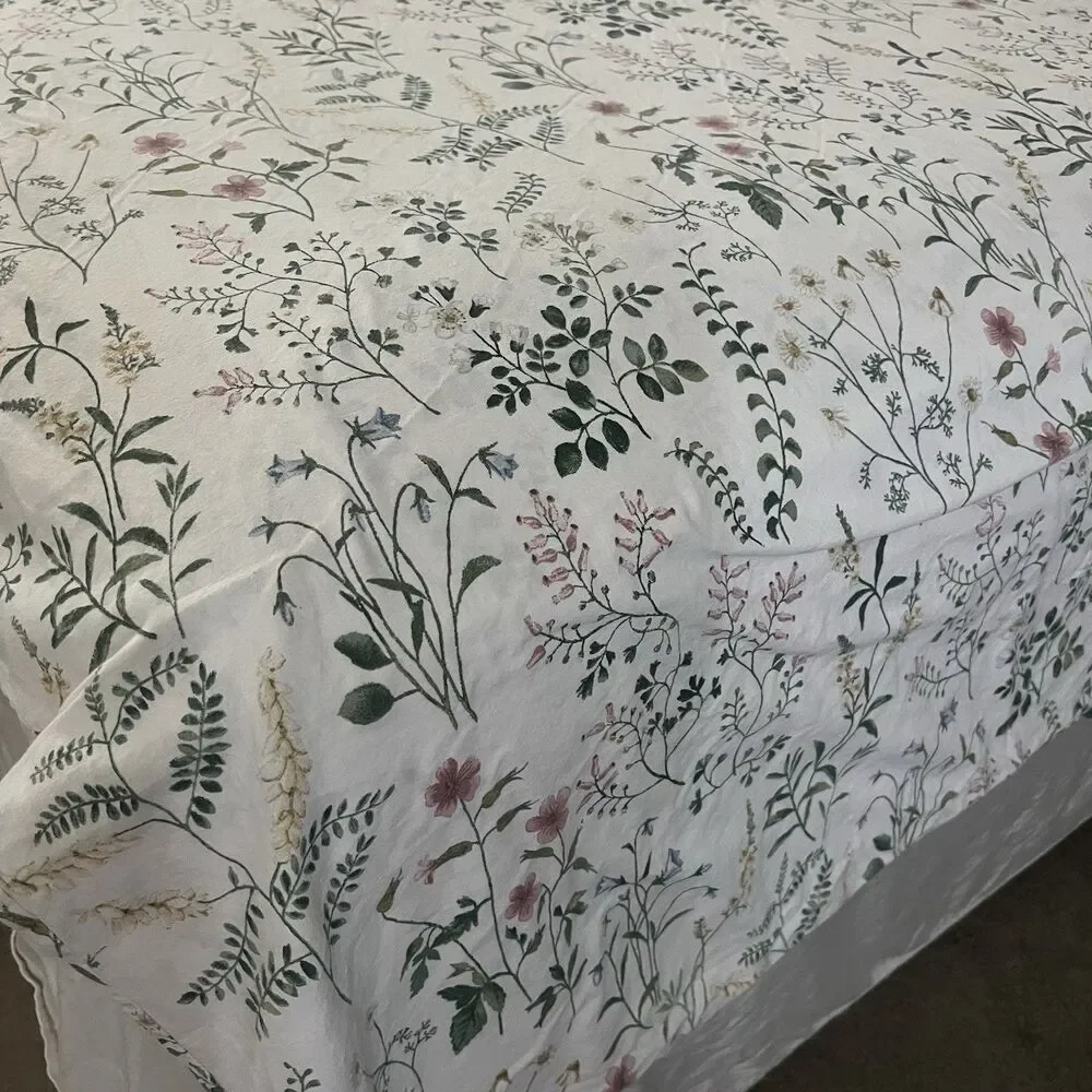 IKEA TIMJANSMOTT Duvet Cover Full/Queen + Shams 218X218 White Floral Botanicals
